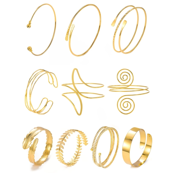 1pc 18K Golden Plated Zinc Alloy Cuff Bracelet for Women, Minimalist Swirl Design, Adjustable Open-Wide Chunky Arm Bracelet, Rhinestone Embellished, Daily & Spring Festival Accessory, All Seasons Fit