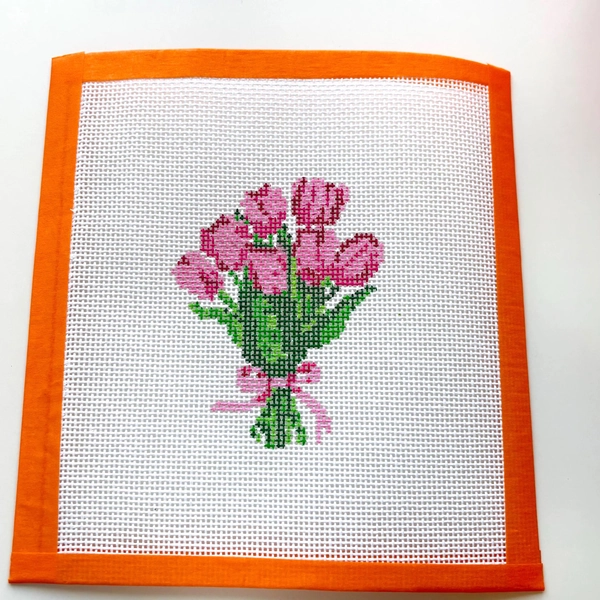 Hand Painted Tulip Bouquet Needlepoint Canvas: 13 Mesh Count Zweigart Monodeluxe Flower Bouquet