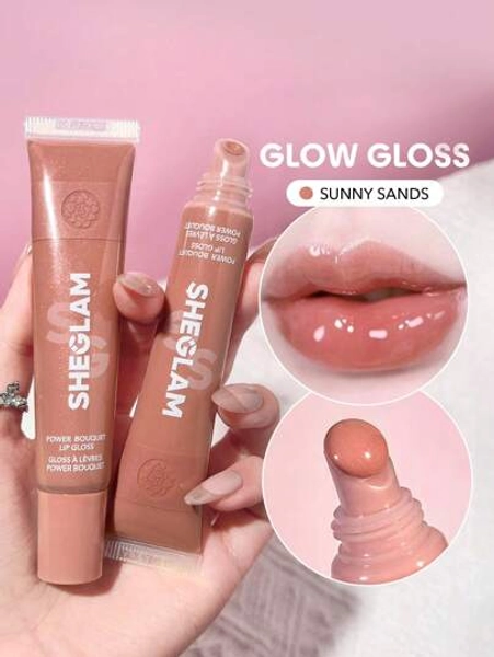 SHEGLAM Power Bouquet Lip Gloss -Sunny Sands Shiny Tinted Moisturizing Lip Gloss Plumping Non-Sticky Lip Oil Repairing Gardenia Extract Lip Care Brown Lip Gloss Brand Beauty Makeup Cosmetic For Women Girls Perfect For Fall Winter Ideal For Y2K Fancy Fashion Suitable For Birthday Present Halloween Party Ready Best Color