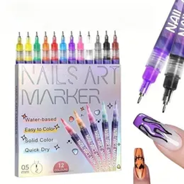 TikTokShopBlackFriday Cutics 12Color Nail Doodle Pen for DIY Nail Art Quick Drying Acrylic Painting and 3D Dot Embroidery mma acrylic nail - On Nails Quick Drying Dot Stitching Nail Art Pen for Home and Salon DIY, Nail Care Cutics Manicure Polish Cosmetic