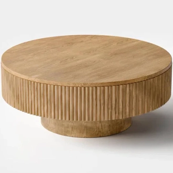 Chibuzor Pedestal Round Coffee Table Handcrafted Solid Wood Fluted Design Latitude Run