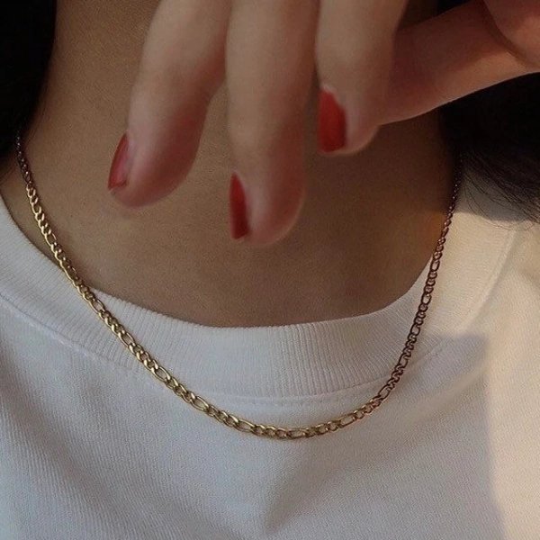 Gold Plated Figaro Chain Link Choker Necklace, Stacking Layering Choker, Women Minimalist Jewelry (2 Styles)