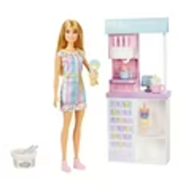 Barbie Careers Ice Cream Shop Playset with Blonde Doll, Ice Cream Machine, Molds, Dough, Accessories