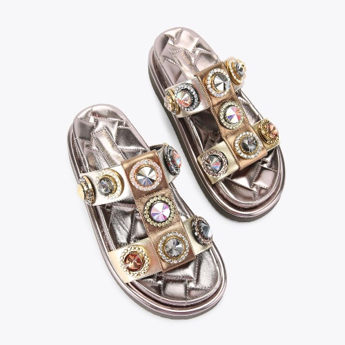 ORSON CRYSTAL SANDAL Metallic Gold Leather Slip On Sandal by KURT GEIGER LONDON