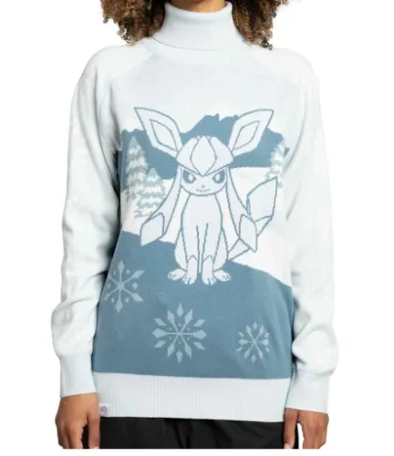 Glaceon Pokémon Holiday Blue Turtleneck Sweater - Adult
