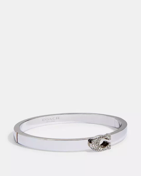 Silver Pave Signature Hinged Bangle