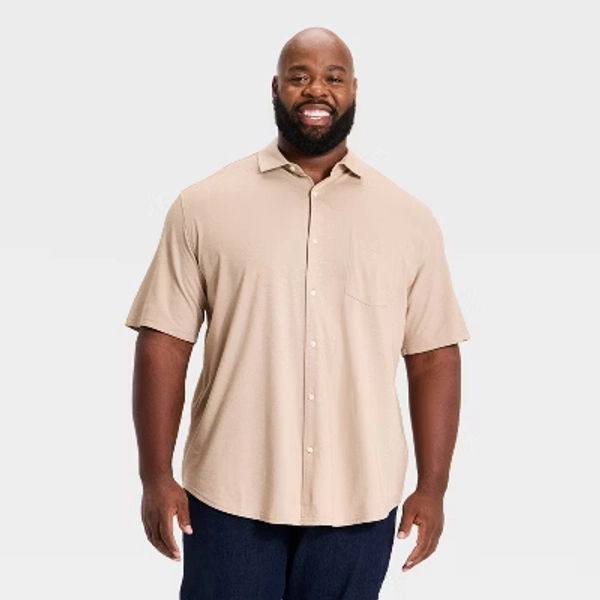 Men's Short Sleeve Comfort Pique Button-Down Shirt - Goodfellow & Co™ Dark Yellow L