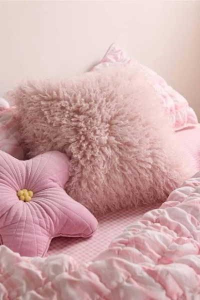 Urban Outfitters Dakota Shaggy Faux Fur Jacquard Throw Pillow in Beige