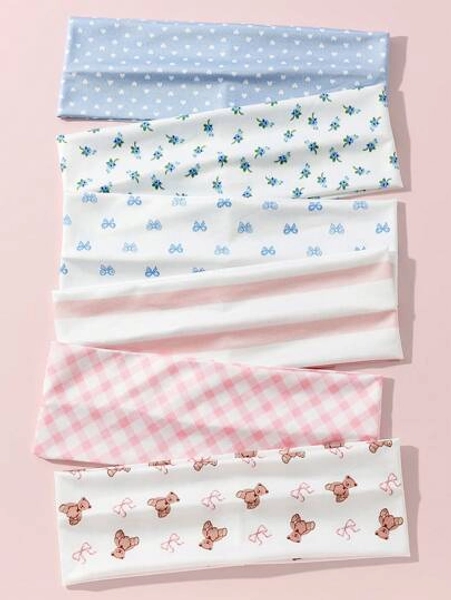 Hair Wrap Women Sweatband 6pcs/Set Fashion Women's Floral, Bow, Heart, Bear, Plaid, Stripe Print Soft Non-Slip Headbands, Elastic Yoga Sports Hair Accessories, Versatile For Daily Wear Beauty & Casual Occasions For Hair Bands Autumn Accessories Fall Winter For Vacation Outfits Woman Elegant Scarf