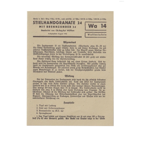 Waffentafeln Die Stielhandgranate 24 small info card