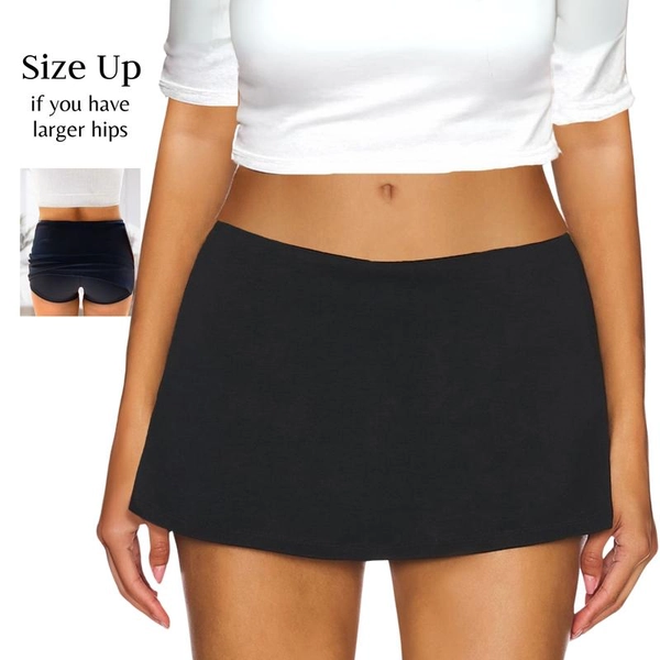 AnotherChill Women's Low Waist Micro Mini Skorts Skirt with Built-in Shorts Sexy Stretch Black Skirts Basic Outfits Elastic Waist