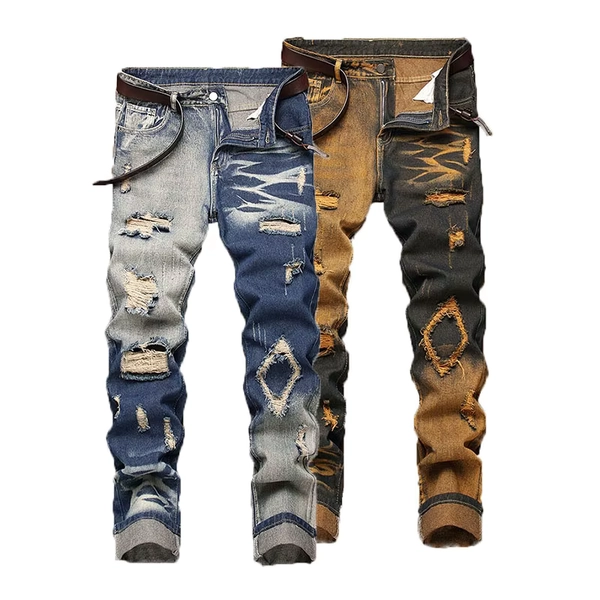 New Retro Jeans Men's Straight Leg Pants Ripped Jeans Fashionable Casual Pants Trousers Pants Street Wear Clothing - AliExpress 200000343