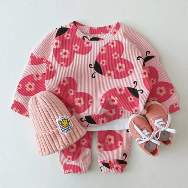  Baby Toddler Pink Floral Ladybug Sweatshirt 2-piece Set