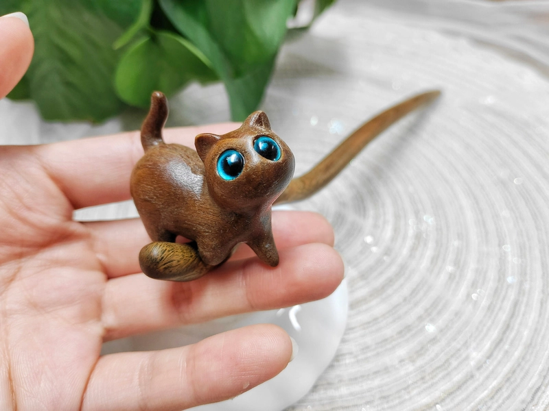 Green Sandalwood Cat Hairpin, Gift, Blue Eye Wood Hair Stick, Vintage Flower Hairpin, Hanfu Tassel Hair Forks, Wedding Hair Accessories
