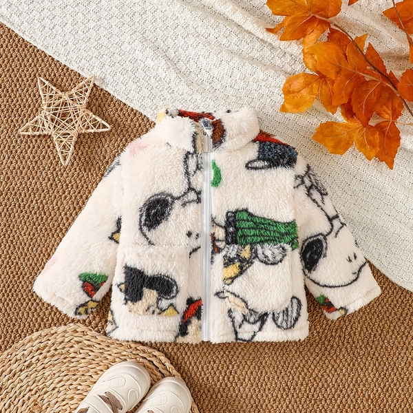 [Cozy Toddler Winter Coat] Soft Plush Double-Sided Animal Print Fleece Coat | Baby & Toddler Winter Jacket with Zipper Closure, Long Sleeves & Double Pockets, Cozy Casual Outerwear for Boys & Girls, Machine Washable Fall/Winter Gift (Neutral Style)