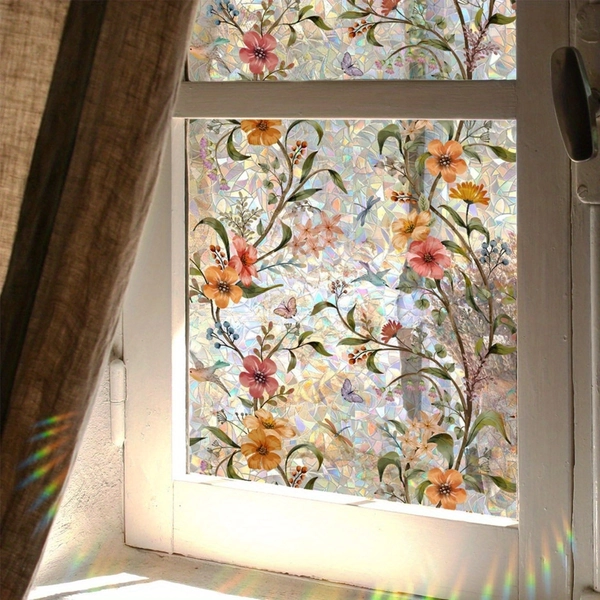 1 Roll of Colorful Floral Privacy Window Film, Decorative Rainbow Glass Decal Sticker, Plastic Material, Single Use - Ideal for Home and Office Decor, Privacy Window Film | Decorative Window Film | Plastic Window Fil