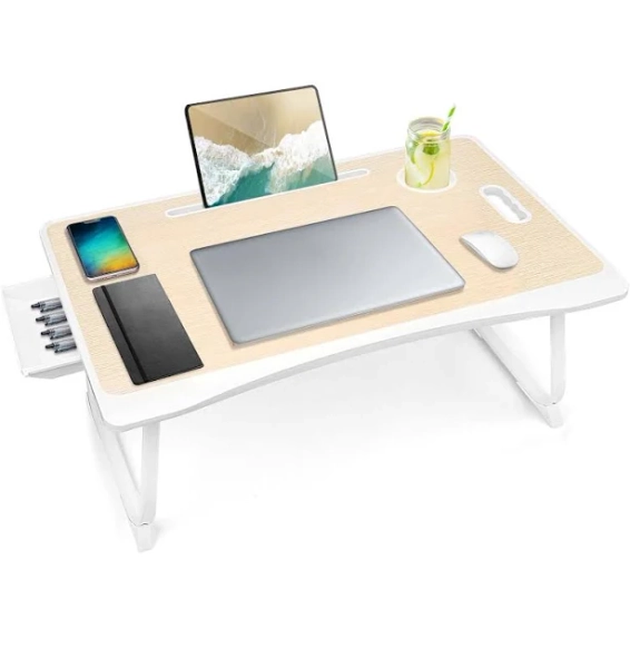 Amaredom Laptop Bed Desk Tray Bed Table, Foldable Portable Lap Desk Notebook Stand Reading Holder with Storage Drawer and Cup Holder for Eating