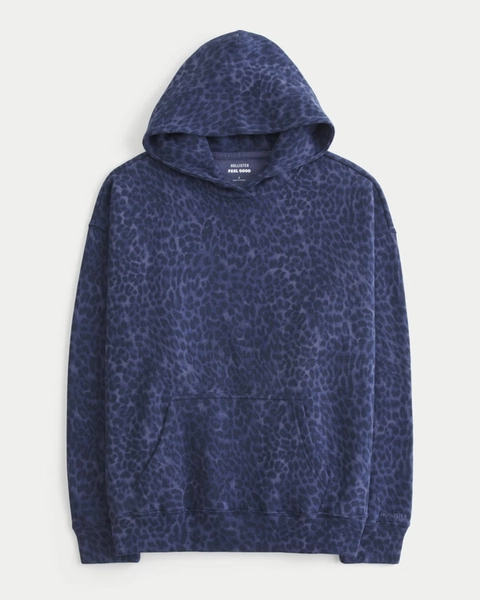 Hollister Feel Good Oversized Navy Leopard Hoodie