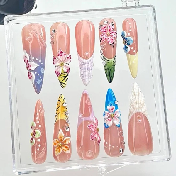 Tropical Bloom 3D Press On Nail Set