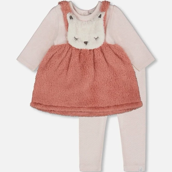 Deux par Deux Baby Girl Bi-Material Dress and Leggings Set