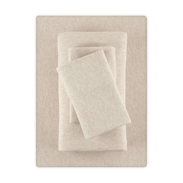 Mainstays Cotton Rich Extra Soft Jersey Bed Sheet Set, Queen, Oatmeal Heather, 4 Pieces