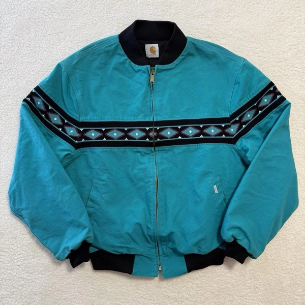 Vintage Carhartt Teal Aztec Thermal Lined Jacket Measurements Provided 