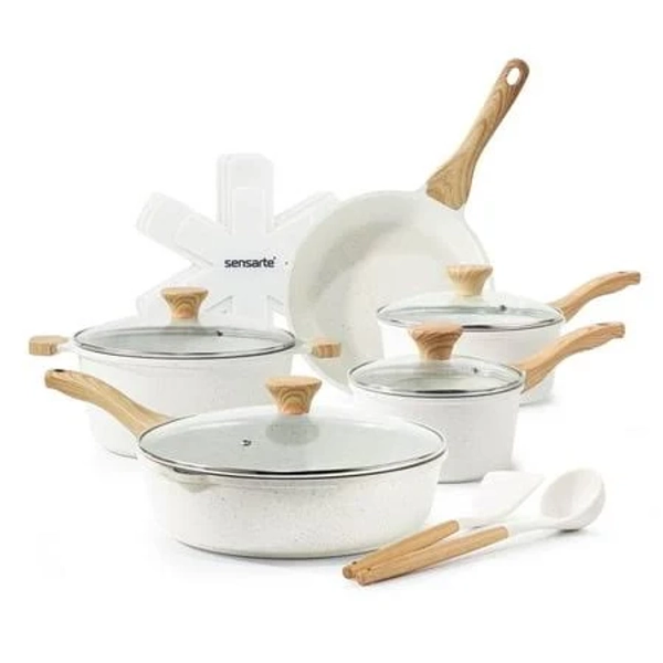 Sensarte 17 Pieces Ceramic Nonstick Pots and Pans Set