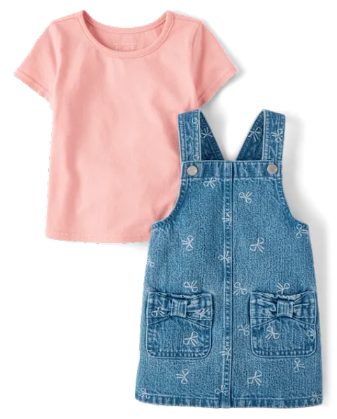 Toddler Girls Bow Skirtall 2-Piece Outfit Set - White