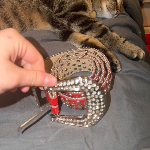 Red studded belt with silver studs #grunge #rave...