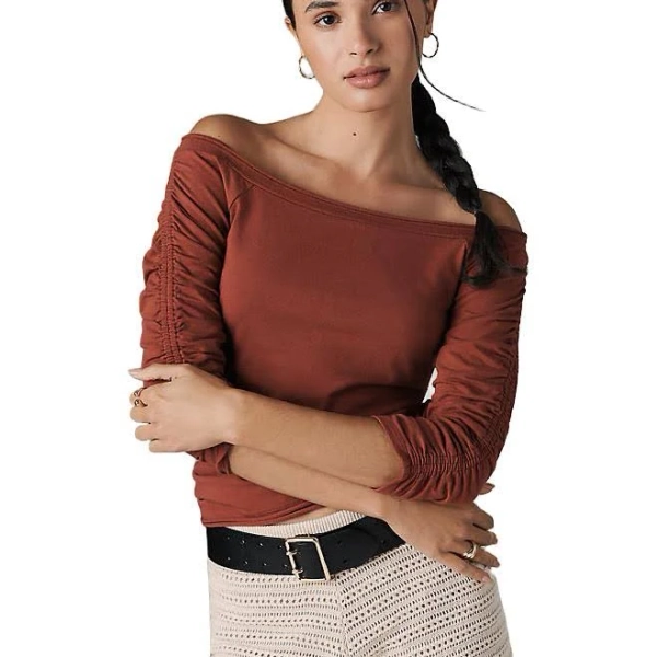 Brandy Pilcro Off-the-Shoulder Ruched Sleeve Top