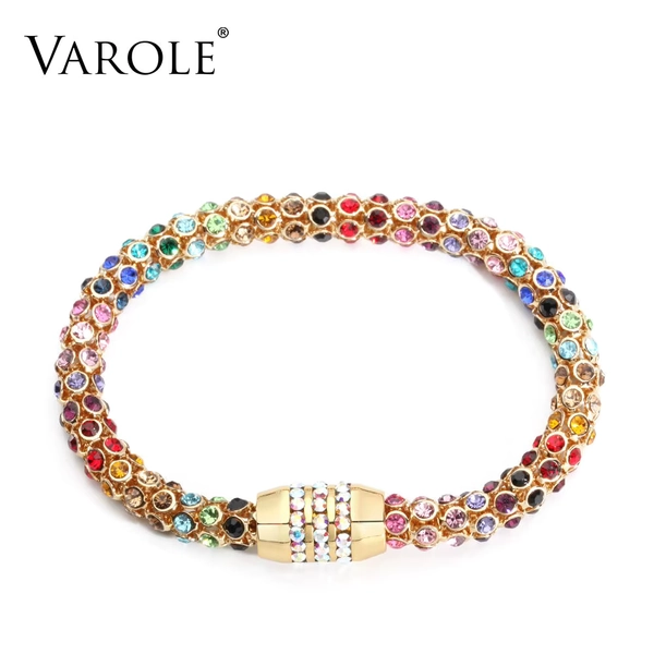 VAROLE Colorful Crystal Mesh Chain Bracelet Female Gold Color Femme Bracelets For Women Fashion Jewelry