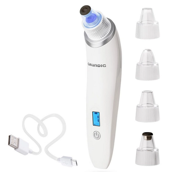 Grundig Porenreiniger Mitesserentferner Blackhead Remover Pflege, Akku Porensauger mit 5 Wirkstufen, Hygienefilter 4 Sauger