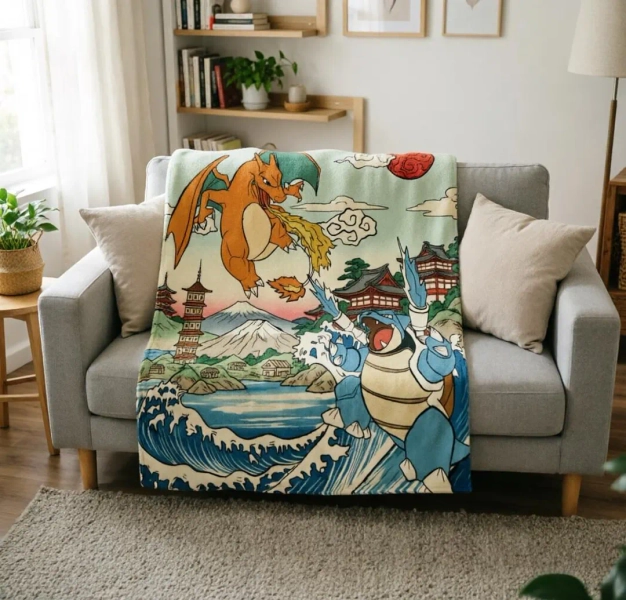 Ukiyo-e Charizard Blastoise Blanket Soft Throw, Pokemon Vintage Japanese Art Throw, Gamer Birthday Gift - Etsy
