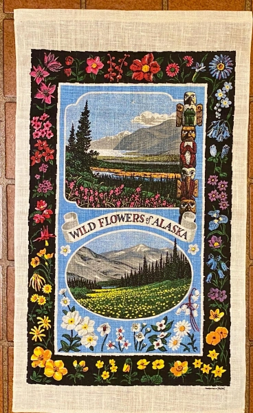Vintage Kay Dee Linen Tea Towel – Alaskan Wildflowers & Totem Pole