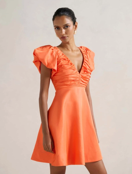 June Petite Ruched V Neck Mini - Women's Fashion | Forever New