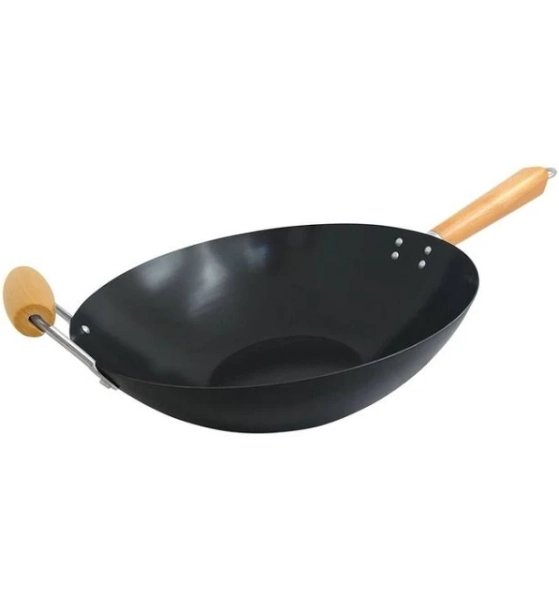 The Cooks Collective 35cm Non-Stick Carbon Steel Wok with Helper Handle