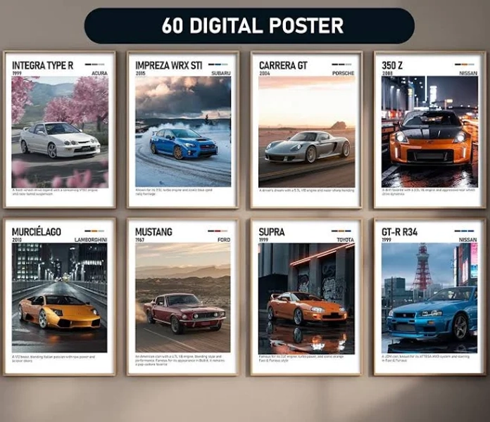 Set of 60 Most Popular Car Posters