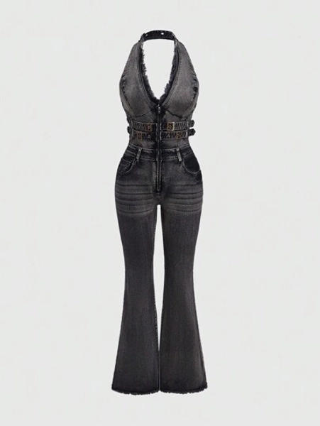 ROMWE Fairycore Women's Y2K Denim Strap Overalls And Jumpsuit