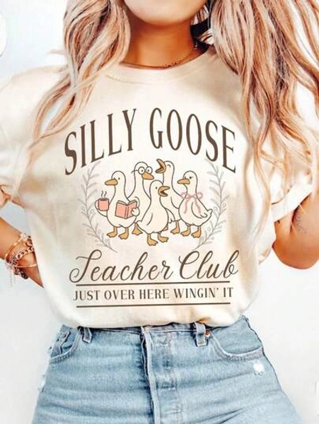 100% Cotton Silly Goose Teacher Shirt, Funny Goose Tee, Back To School, Teacher Gift, Club Shirt, Cute Animal Tee, Vintage Shirt.Jpg