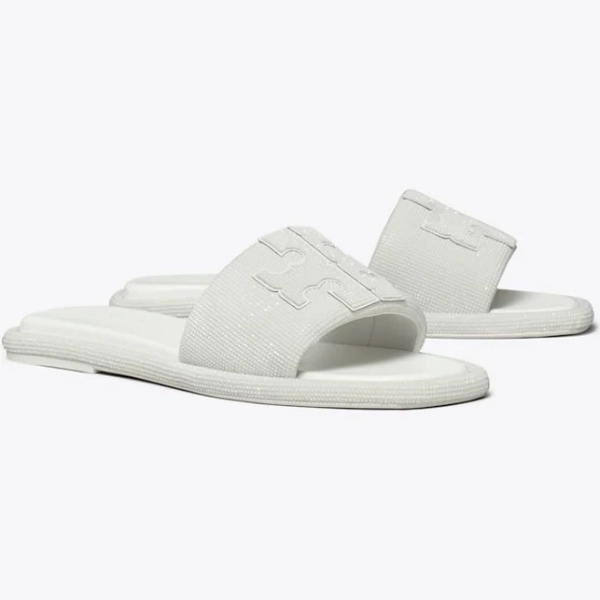 Tory Burch Women's Double-T Pavé Leather Slides