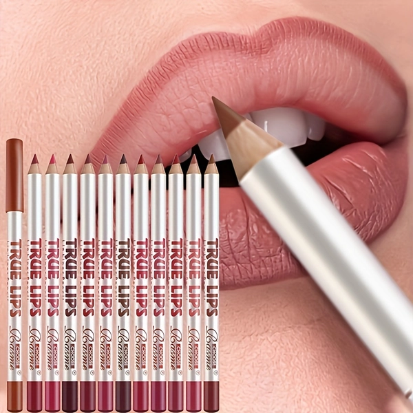 Long-Lasting 12pcs Matte Lip Liner Pencil Set - Easy Glide, Soft & Smooth Texture, Natural Red Tones for All Skin Types