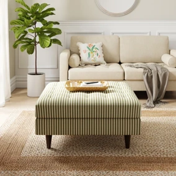 Zoe Pinstripe Fabric Square Storage Footstool