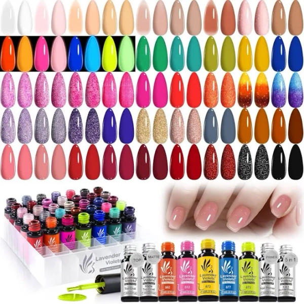 49 Pcs Gel Nail Polish Set,45 Colors Summer Neon Glow In The Dark