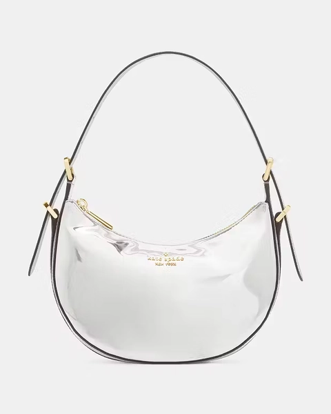 Silver Nova Mirror Metallic Small Crescent Shoulder Bag