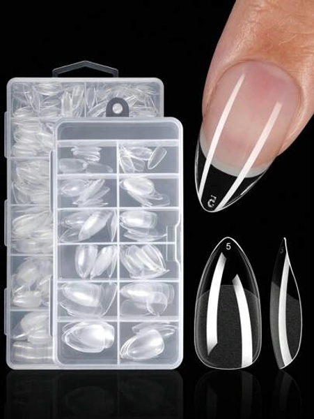 120/240/600Pcs Short Almond Nail Tips Soft Gel Clear Gelly Nail Tips Half Matte Full Cover Nail Tips Acrylic Pre-Filed Press On Fake Nail Tips For Nail Extension Home DIY Manicure Press On Nails Nail Supplies