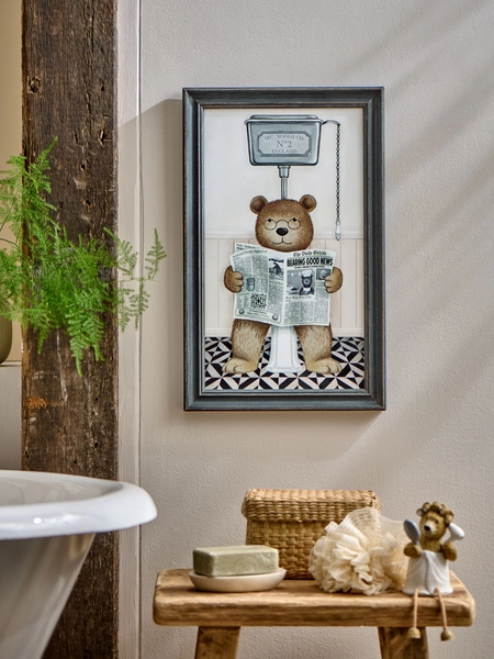 Black Bertie Bear on the Loo Framed Wall Art