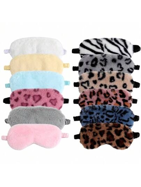 Plush Eye Mask, Leopard Print Heart Rabbit Design, Soft Light-Blocking Cute Cartoon Sleep Mask, Multi-Color,School,Back To School,Travel,Travel Essentials,Home Essentials,Eye Mask,Sleep Mask