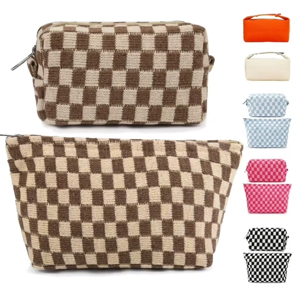 Fammart 2 Pieces Travel Makeup Bag, Checkered Cosmetic Bag Make Up Organizer Case for Women, Small Toiletry Bag Skincare Pouch for Toiletries Accessories Brushes