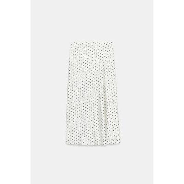 Zara - Animal Print Satin Effect Midi Skirt - Ecru / Black - Xxl - Woman
