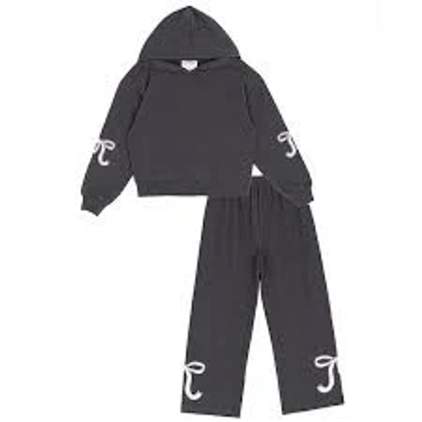 Tween Diva Big Girls' Long-Sleeve Bow-Graphic Hoodie & Jogger Pant Set, Size 10 - Charcoal